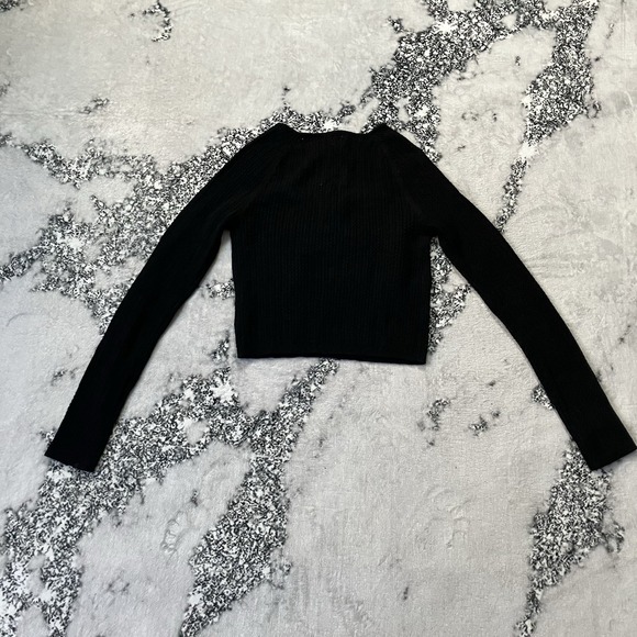 American Eagle Top Womens XL Black Long-sleeve crop square neckline tie detail - Picture 3 of 9